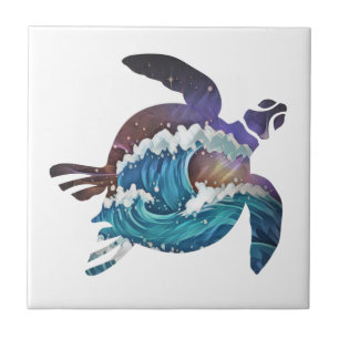 Sea Turtle Japanese Waves Tile