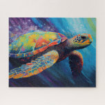 Sea Turtle Jigsaw Puzzle<br><div class="desc">Watercolor sea turtle swimming across the ocean,  original artwork by Nicole.</div>