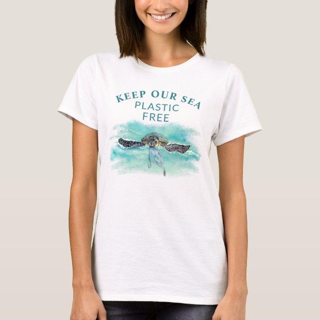 Sea Turtle KEEP OUR SEA PLASTIC FREE Conservation T-Shirt (Front)
