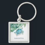 Sea Turtle Keychain Personalised<br><div class="desc">Add a touch of tropical charm with this keychain personalised design, featuring your custom monogram name in navy blue and a vibrant turquoise blue border of watercolor sea turtle and monstera palm leaves. Perfect for gifts for her, this stylish keychain blends coastal, beach, and tropical vibes into a practical keepsake....</div>