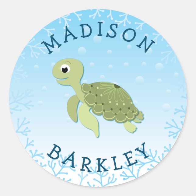 Sea Turtle Kid Cute Ocean Envelope Seal Sticker (Front)