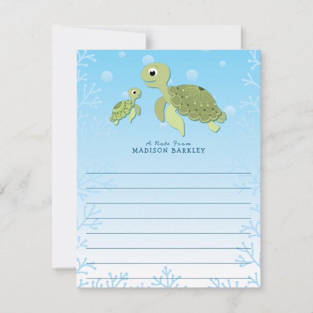 Sea Turtle Kid's Cute Flat Stationary Cards (Front)