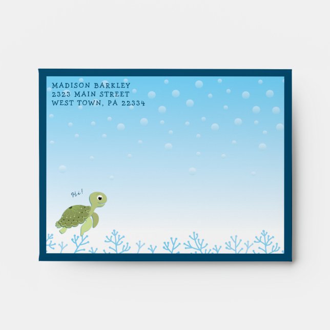 Sea Turtle Kid's Cute Ocean Animal Envelope (Front)