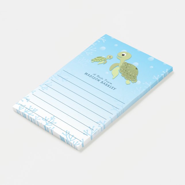 Sea Turtle Kid's Cute Ocean Animal Post-it Notes (Angled)