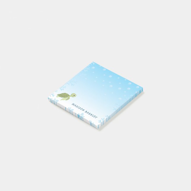 Sea Turtle Kid's Cute Ocean Animal Post-it Notes (Angled)
