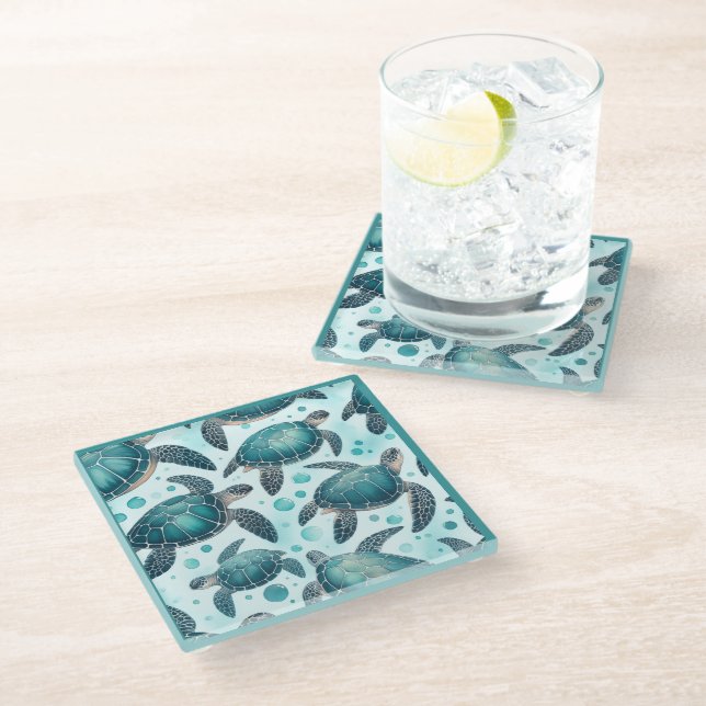 Sea Turtle Life Glass Coaster (Angled)