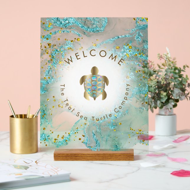 sea turtle logo design welcome acrylic sign (Wedding)