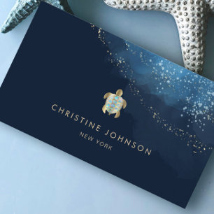 sea turtle logo on dark blue background business card