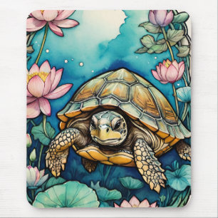 Sea Turtle Lotus Flower Art Turtles Nature Lovers Mouse Mat
