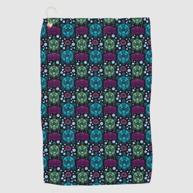 Sea Turtle & Lotus Flower Pattern  Golf Towel (Front)