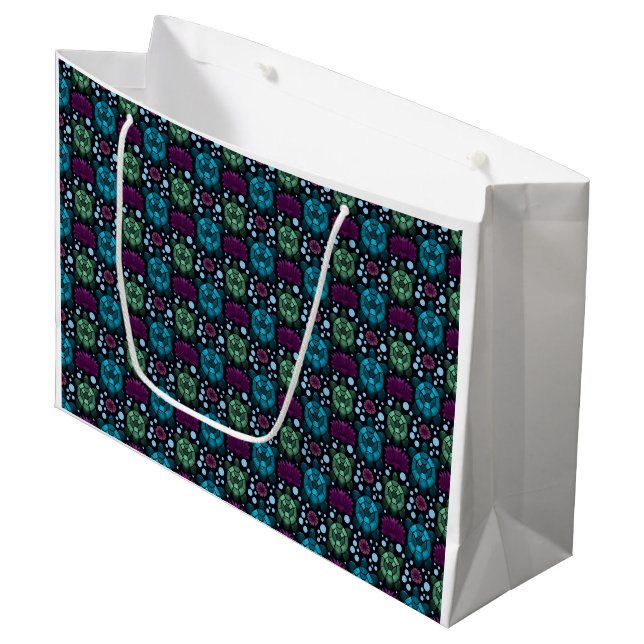 Sea Turtle & Lotus Flower Pattern  Large Gift Bag (Front Angled)