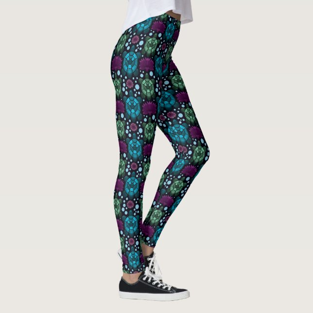 Sea Turtle & Lotus Flower Pattern  Leggings (Right)