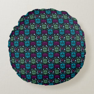 Sea Turtle & Lotus Flower Pattern  Round Cushion