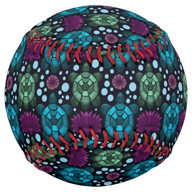 Sea Turtle & Lotus Flower Pattern  Softball (Front)