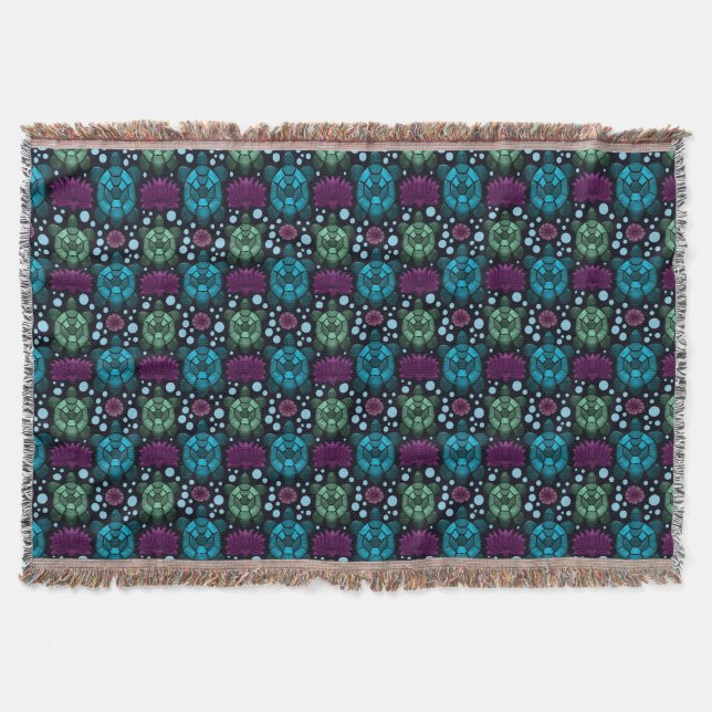 Sea Turtle & Lotus Flower Pattern  Throw Blanket (Front)