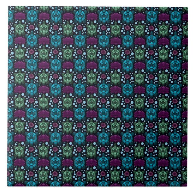 Sea Turtle & Lotus Flower Pattern  Tile (Front)