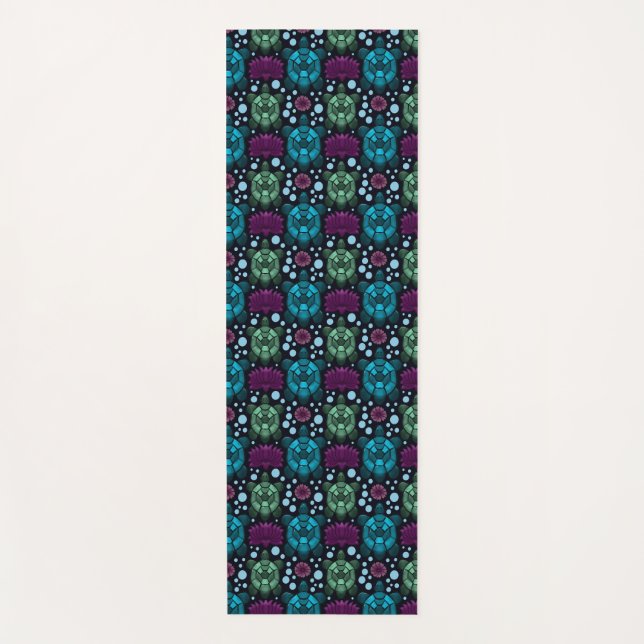 Sea Turtle & Lotus Flower Pattern  Yoga Mat (Front)