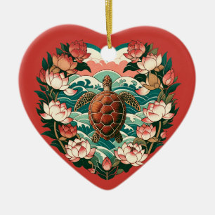 Sea Turtle Lotus Flower Seas Turtles Ceramic Tree Decoration