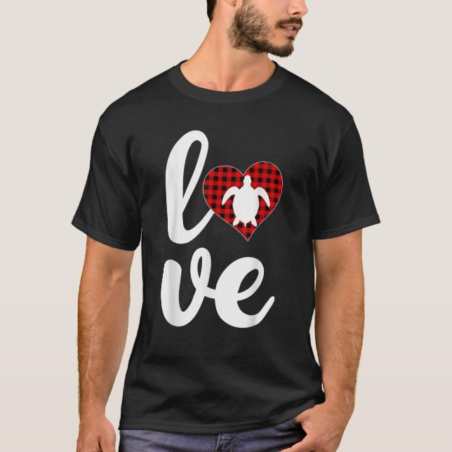 Sea Turtle Lover Buffalo Plaid Love Turtle Valenti T-Shirt (Front)