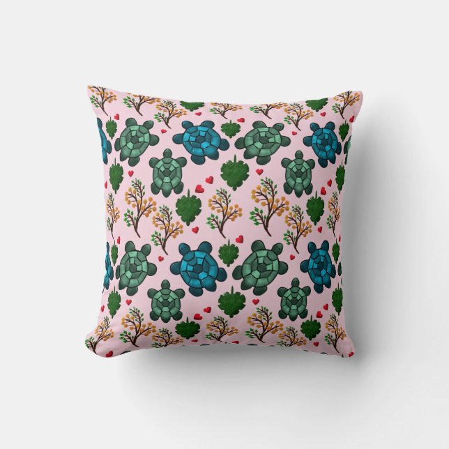 Sea Turtle Lover Gift, Cute Turtle Pattern, Marine Cushion (Front)