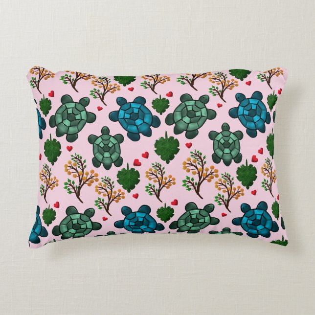 Sea Turtle Lover Gift, Cute Turtle Pattern, Marine Decorative Cushion (Front)