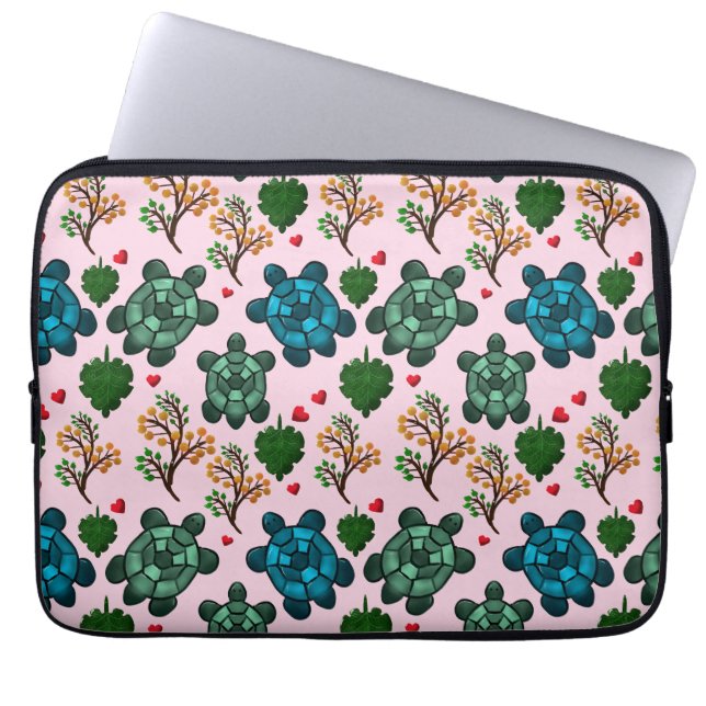 Sea Turtle Lover Gift, Cute Turtle Pattern, Marine Laptop Sleeve (Front)