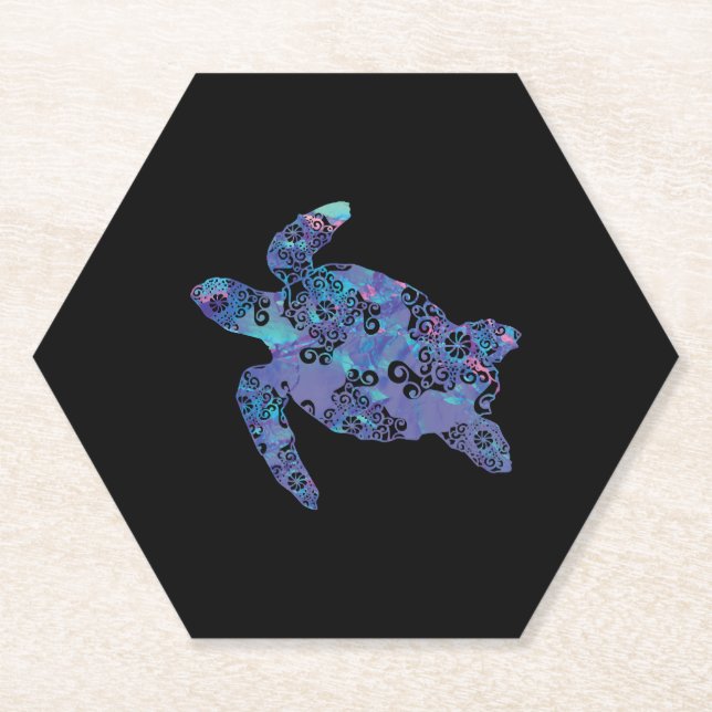 Sea Turtle Mandala Magical Colour Light Art Paper Coaster (Front)