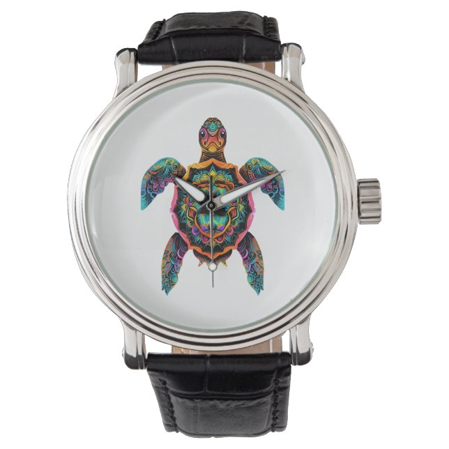 Sea Turtle Mandala Sea Ocean Animal Artwork Boho Watch (Front)