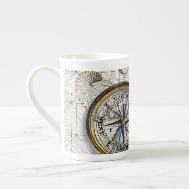 Sea turtle Map Beige Bone China Mug (Left)