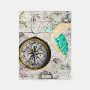 Sea turtle Map Beige Fleece Blanket