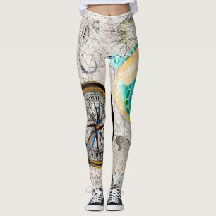 Sea turtle Map Beige Leggings