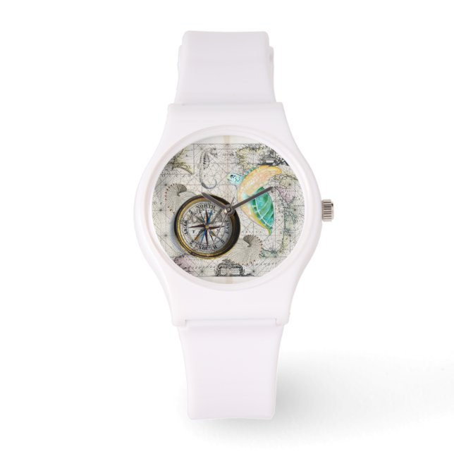 Sea turtle Map Beige Watch (Front)