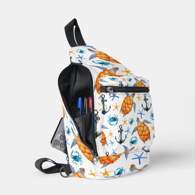 Sea Turtle Marine Beach Coastal Aquatic Pattern Sling Bag (Open)