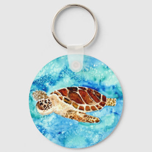 sea turtle marine sealife watercolor painting key ring