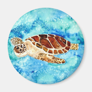 sea turtle marine sealife watercolor painting magnet