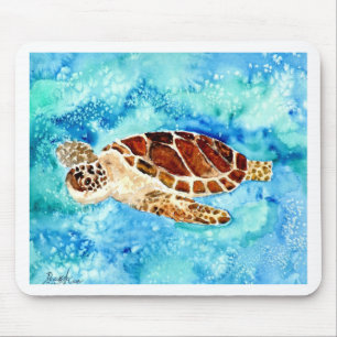 sea turtle marine sealife watercolor painting mouse mat