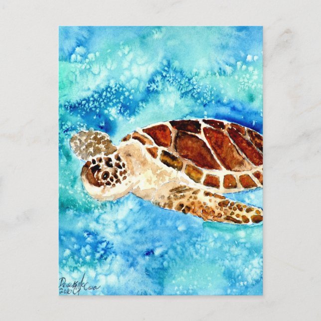 sea turtle marine sealife watercolor painting postcard (Front)