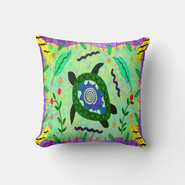 Sea Turtle Medicine Throw Pillow (Front)