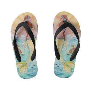 Sea turtle mermaid by Renee Lavoie Kid's Flip Flops