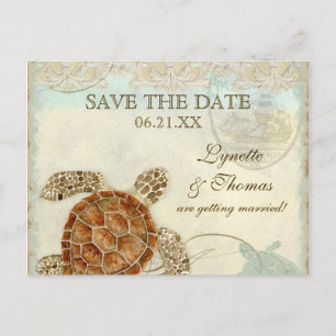 Sea Turtle Modern Coastal Ocean Beach Swirls Style Announcement Postcard