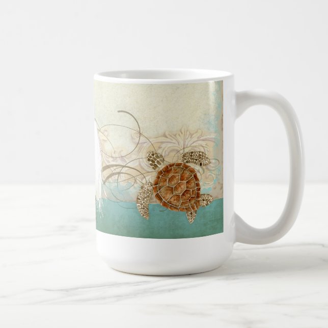 Sea Turtle Modern Coastal Ocean Beach Swirls Style Coffee Mug (Right)