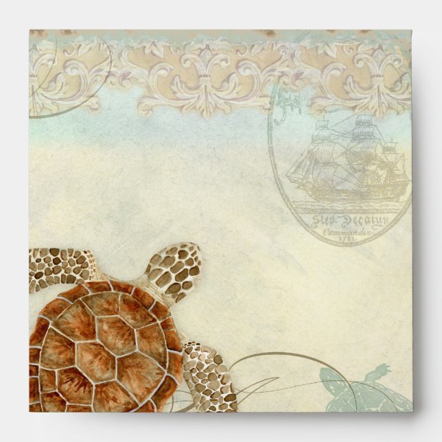 Sea Turtle Modern Coastal Ocean Beach Swirls Style Envelope (Front)