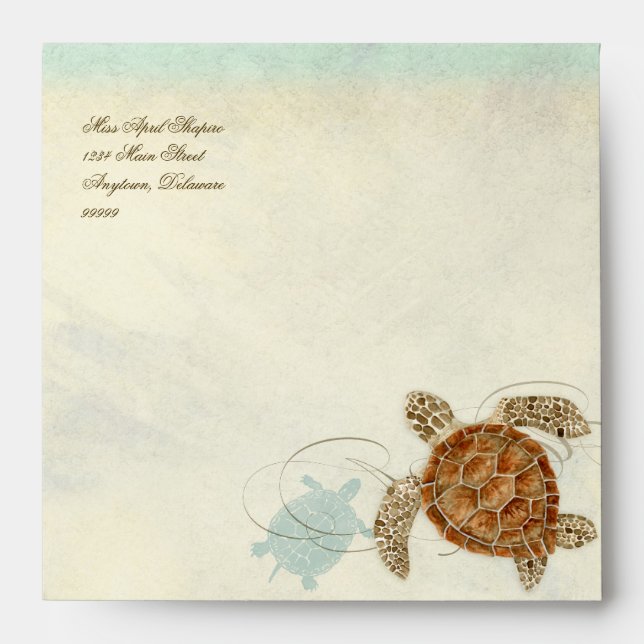 Sea Turtle Modern Coastal Ocean Beach Swirls Style Envelope (Front)