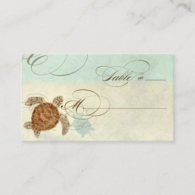 Sea Turtle Modern Coastal Ocean Beach Swirls Style Place Card (Front)