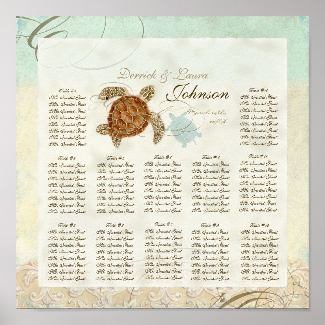 Sea Turtle Modern Coastal Ocean Beach Swirls Style Poster (Front)