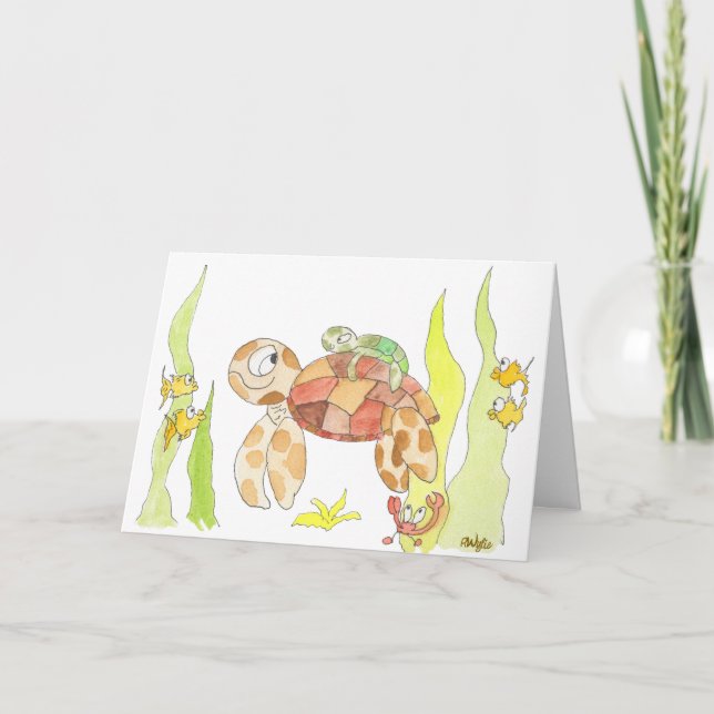 Sea Turtle Momma and Baby Card (Front)