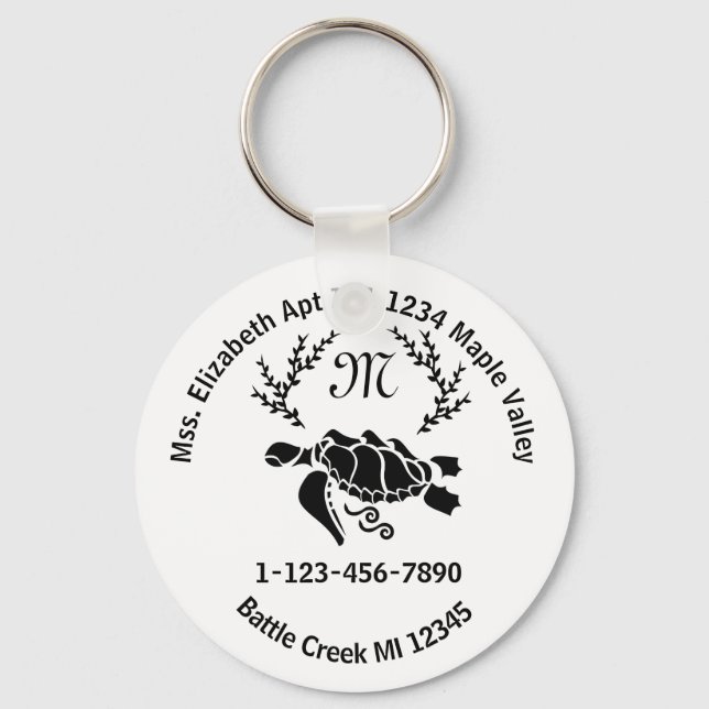 Sea Turtle Monogram Home Contact Information Keych Key Ring (Front)