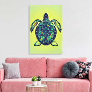 Sea Turtle Mosaic Coastal Art Design Canvas Print