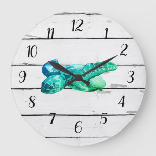 Sea Turtle Nautical Blue Wheel Ship Rustic Decor Large Clock
