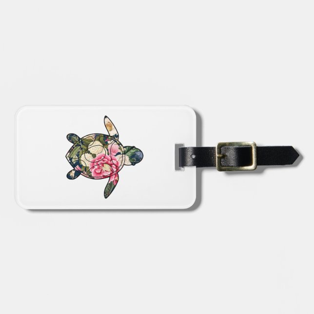 Sea Turtle navy floral Luggage Tag (Front Horizontal)